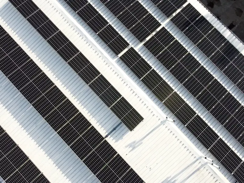 Aerial drone inspection of a large commercial roof in London